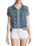 Gwen Button-Front Denim Vest, Blue Z