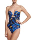 Poppy Bustier Bandeau One-Piece Swimsuit, Lapis
