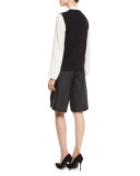 Pleated Tie-Neck Blouse, Ivory