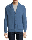 Ribbed Cashmere Shawl Pocket Cardigan, Denim