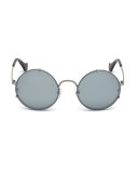 Round Monochromatic Metal Sunglasses, Light Ruthenium/Havana