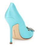 Hangisi Satin Crystal-Toe Pump, Turquoise