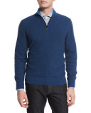 Waffle-Knit Quarter-Zip Pullover Sweater, Navy