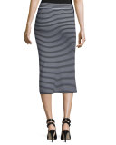 Striped Ribbed Pencil Skirt, Black/White