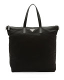 Men's Nylon Zip Tote Bag with Strap, Black