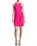 Sleeveless Embroidered Ponte Cocktail Dress, Pink