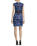 Trudi Sleeveless Chevron Lace Cocktail Dress, Blue Multicolor