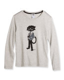 Cool Cat Long-Sleeve Melange Jersey Tee, Medium Gray, Size 6-10