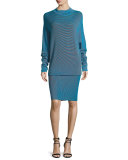 Dolman-Sleeve Striped Shift Dress, City Blue