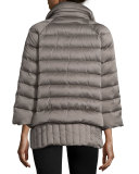 Boxy Bracelet-Sleeve Puffer Coat, Taupe
