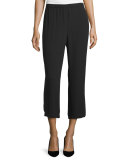 Silk Georgette Straight-Leg Pants, Black 