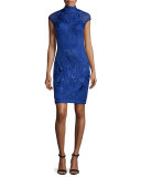 Cap-Sleeve Beaded Sheath Cocktail Dress 