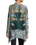 Bekka Silk V-Neck Printed Tunic, Blue 