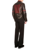 Leather-Patch Studded Crewneck Sweater, Black