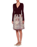 Embellished-Waist Ruched Skirt, Pink/Red/Multi