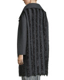 Tinsel-Trim Drop-Shoulder Coat, Charcoal/Black
