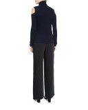 Cold-Shoulder Cashmere Turtleneck, Midnight