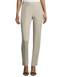 Pintucked Piqué Ankle Pants, Beige