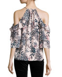 Cindy Floral-Print Cold-Shoulder Silk Top, Privett