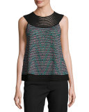 Sleeveless Striped Zigzag Blouse, Black Pattern