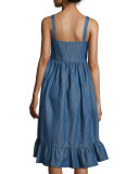Empire-Waist Denim Tank Dress, Pale Blue