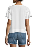 Short-Sleeve Pointelle-Trim Top, Sea Salt