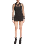 Macrame Scalloped Shorts, Black 