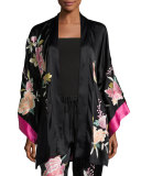 Lola Floral-Embroidered Wrap Robe