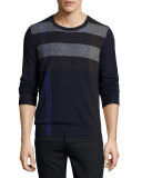 Feldon Graphic Check Cashmere-Cotton Sweater, Navy