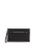 Rockstud Flap Wristlet Clutch Bag, Black