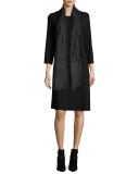 Jersey 3/4-Sleeve Jewel-Neck Dress, Black