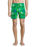 Moorea Turtle-Print Swim Trunks, Green