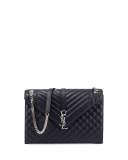 Monogram Large Chain Matelassé Shoulder Bag, Navy