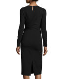Long-Sleeve V-Neck Wrap Sheath Dress