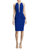 Sleeveless Peplum Deep-Illusion Cocktail Dress