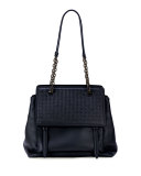 Intrecciato Large Flap Satchel Bag, Navy