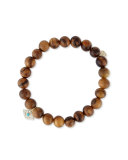 Wooden Bead Bracelet w/ 14K Gold Diamond Evil Eye Charm