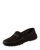 Terry-Trimmed Suede Driver, Black