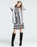 Double-Face Mesh-Panel Wool/Silk Cardigan
