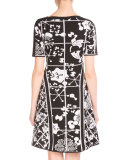 Tanami Flower Jacquard Mini Dress, Black