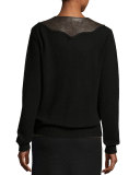 Embroidered Leather-Trim Cashmere Sweater, Black/Brown