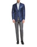 Box-Check Wool Two-Button Sport Coat, Blue/Gray