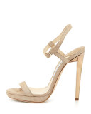 Claudette Shimmery Leather 120mm Sandal, Nude