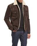 Shearling-Lined Suede Jacket, Chocolate Brown