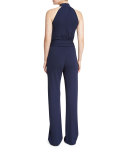 Sleeveless Halter Jumpsuit with Sash, Maritime