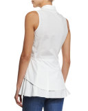 Sleeveless Cotton Button-Front Shirt, Soft White
