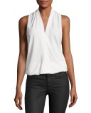 Robi Sleeveless Crepe Top, Ivory