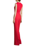 Kyara Plunge-Neck Tuxedo Jumpsuit, Scandal Red