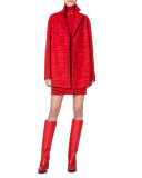 Notch-Collar Tiger-Print Coat, Red