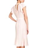 Ruffled Short-Sleeve Crepe de Chine Dress, Blush